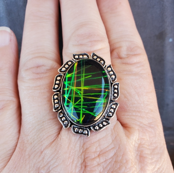 New Unique Dichroic Glass 925 Silver Ring. - Picture 9 of 16